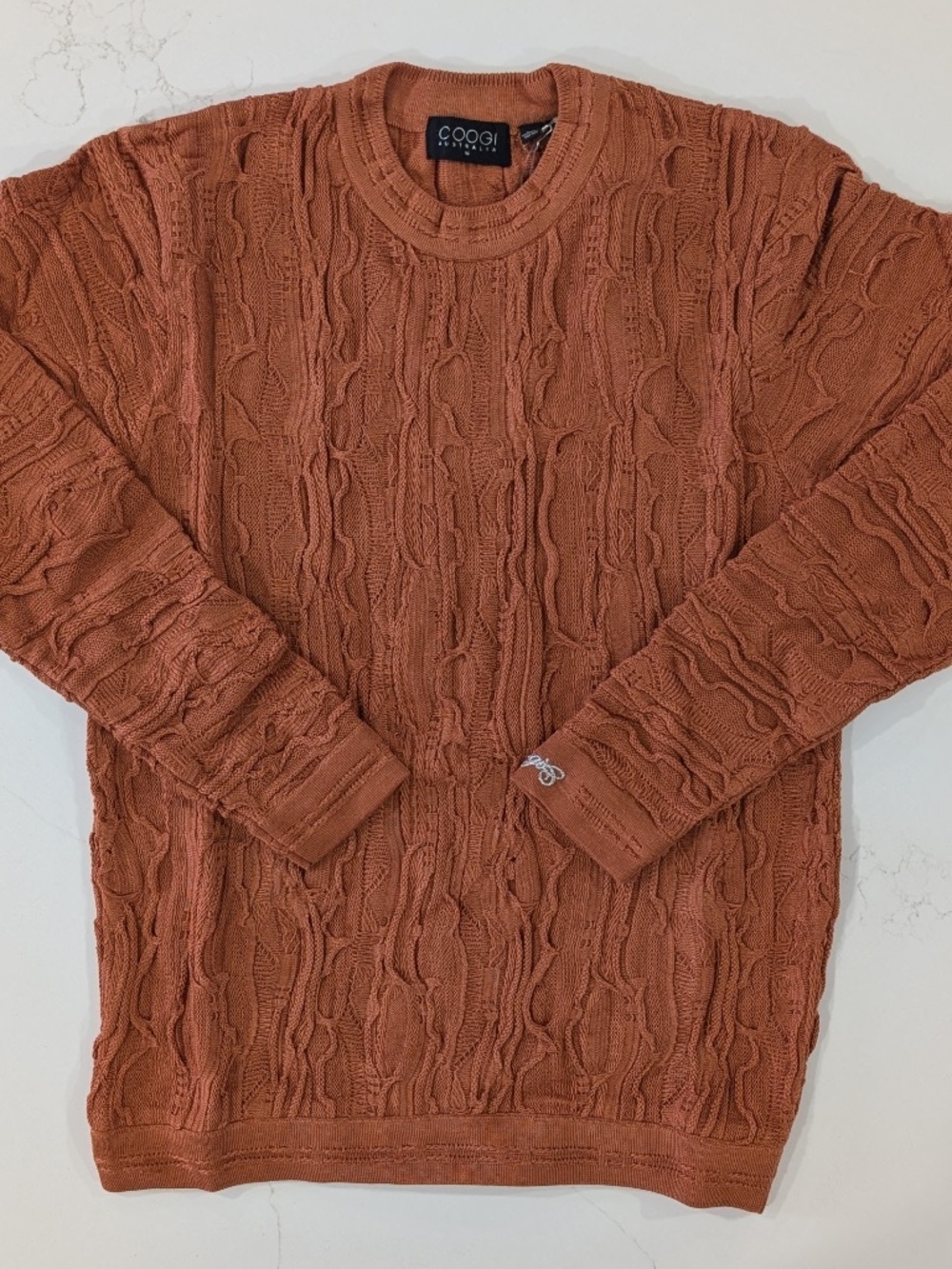 Coogi NWT Classic 3D Knit Sweater Copper Size M Mercerized Cotton $575 Slim Fit